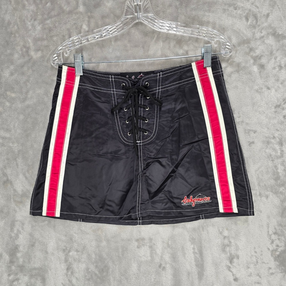 Vtg Bodywave Board Skirt Women 9 Black Beach Stripe Y2K Nylon Mini Gorpcore Tech